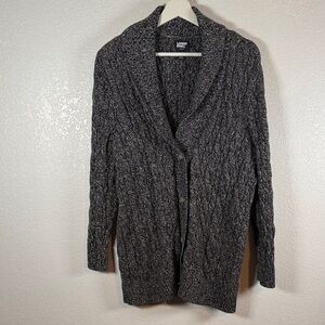 Lands End Drifter Long Line Cardigan Cable Knit Black & White Size 1X